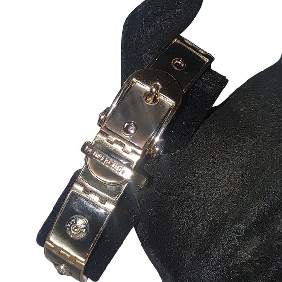 Hendi Bendal Hinge Belt Buckle Bracelet MOP Signature Logo Gold Tone Rhinestone - Picture 10 of 16